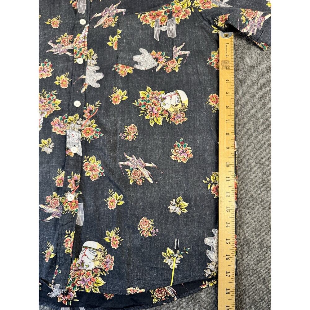 Mens Star Wars Floral Print Black Button Up Short Sleeve Shirt XL - Picture 6 of 7
